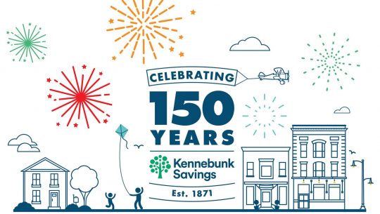 graphic of fireworks and text that reads celebrating 150 years