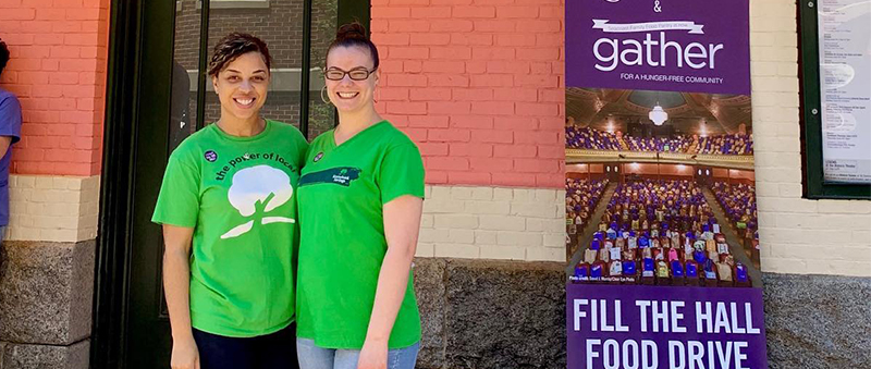 Volunteering is a big part of our culture at Kennebunk Savings.  We love giving back to our community! Dory Polanco (left) and Rachell Mack (right) from our Portsmouth branch were just some of the many bank volunteers who helped out at Gather's 'Fill the Hall' food drive last year.
