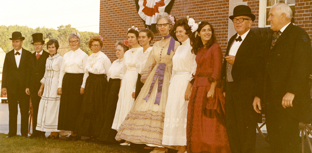A group of employees dressed up in early 1800's clothing at Kennebunk Savings' Centennial Celebration.