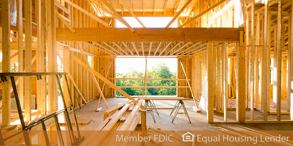 House under construction with Member FDIC and Equal Housing Lender logos