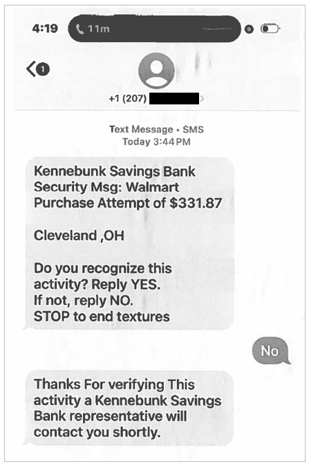 Text scam sample text